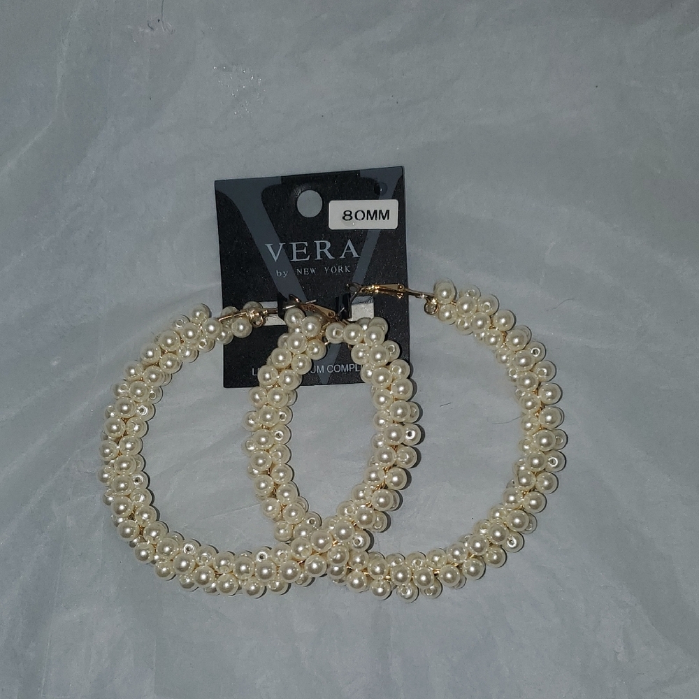 Cream Pearl Hoop Earrings